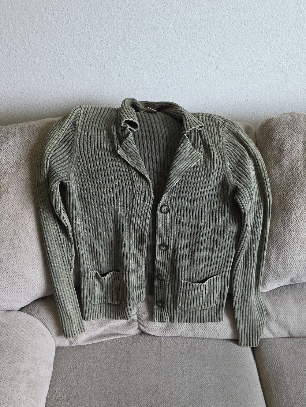 Vintage Woolrich Olive Green Ribbed Button Cardigan